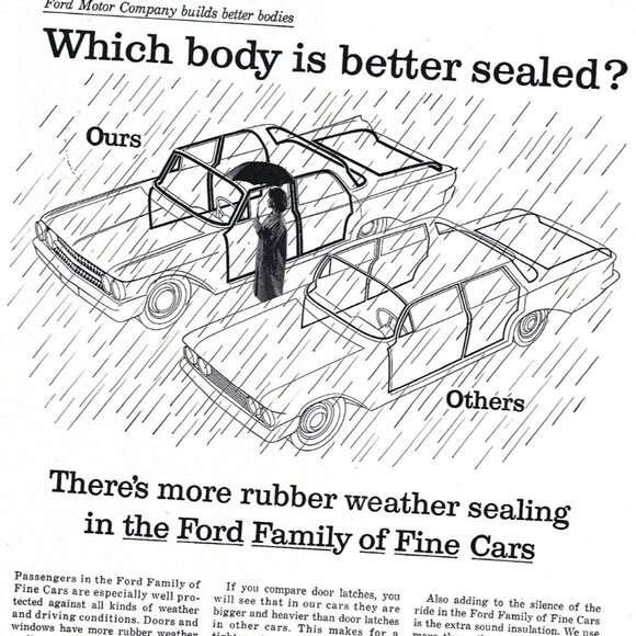 Vintage Ford Ad Print Extra Rubber Weather Sealing Ford Family Fine Cars 1960 - Picture 2 of 2